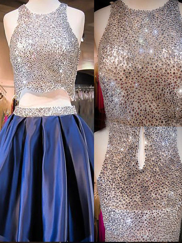 Blue sequin two pieces sparkly off shoulder sexy homecoming Classy Prom Dress
