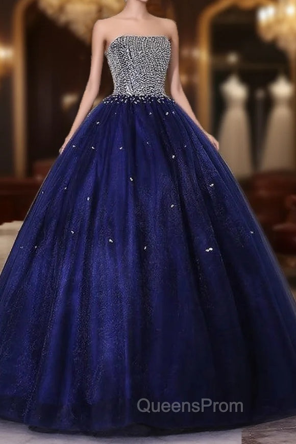 Blue Sequins and Beaded Ball Gown Tulle Lace-up Evening Dress,Blue Evening Dress Party Dress Secondary image