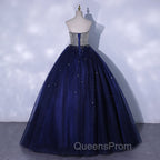 Blue Sequins and Beaded Ball Gown Tulle Lace-up Evening Dress,Blue Evening Dress Party Dress