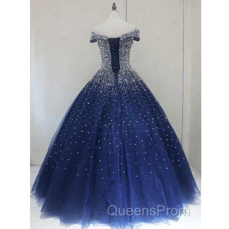 Blue Sequins Ball Gown Off Shoulder Party Dress Blue Sweet 16 Gown Evening Prom Dress shops