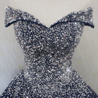Blue Sequins Ball Gown Off Shoulder Party Dress Blue Sweet 16 Gown Evening Prom Dress shops