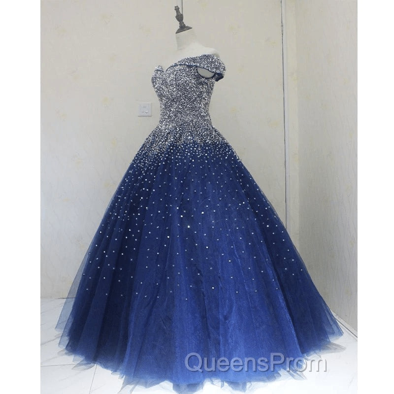 Blue Sequins Ball Gown Off Shoulder Party Dress Blue Sweet 16 Gown Evening Prom Dress shops