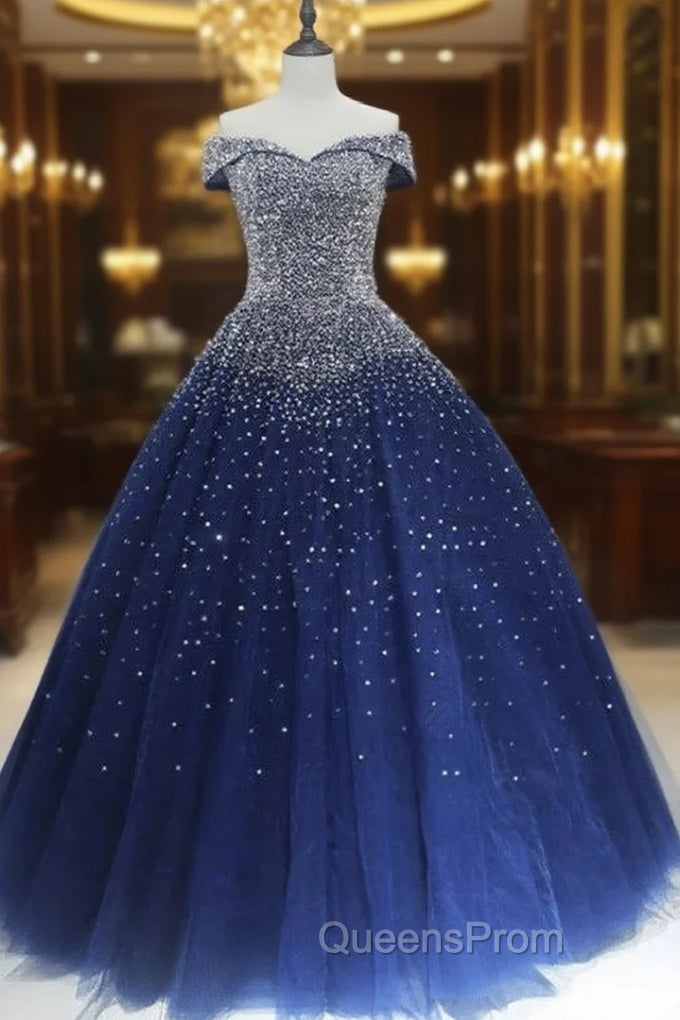 Blue Sequins Ball Gown Off Shoulder Party Dress Blue Sweet 16 Gown Evening Prom Dress shops Main image