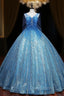 Blue Sequins Beading Straps Quinceanera Dress