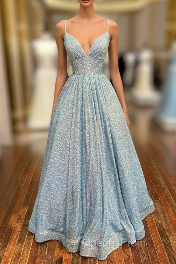 Blue Sequins Long Evening Prom Dress Blue Evening Dress Main image