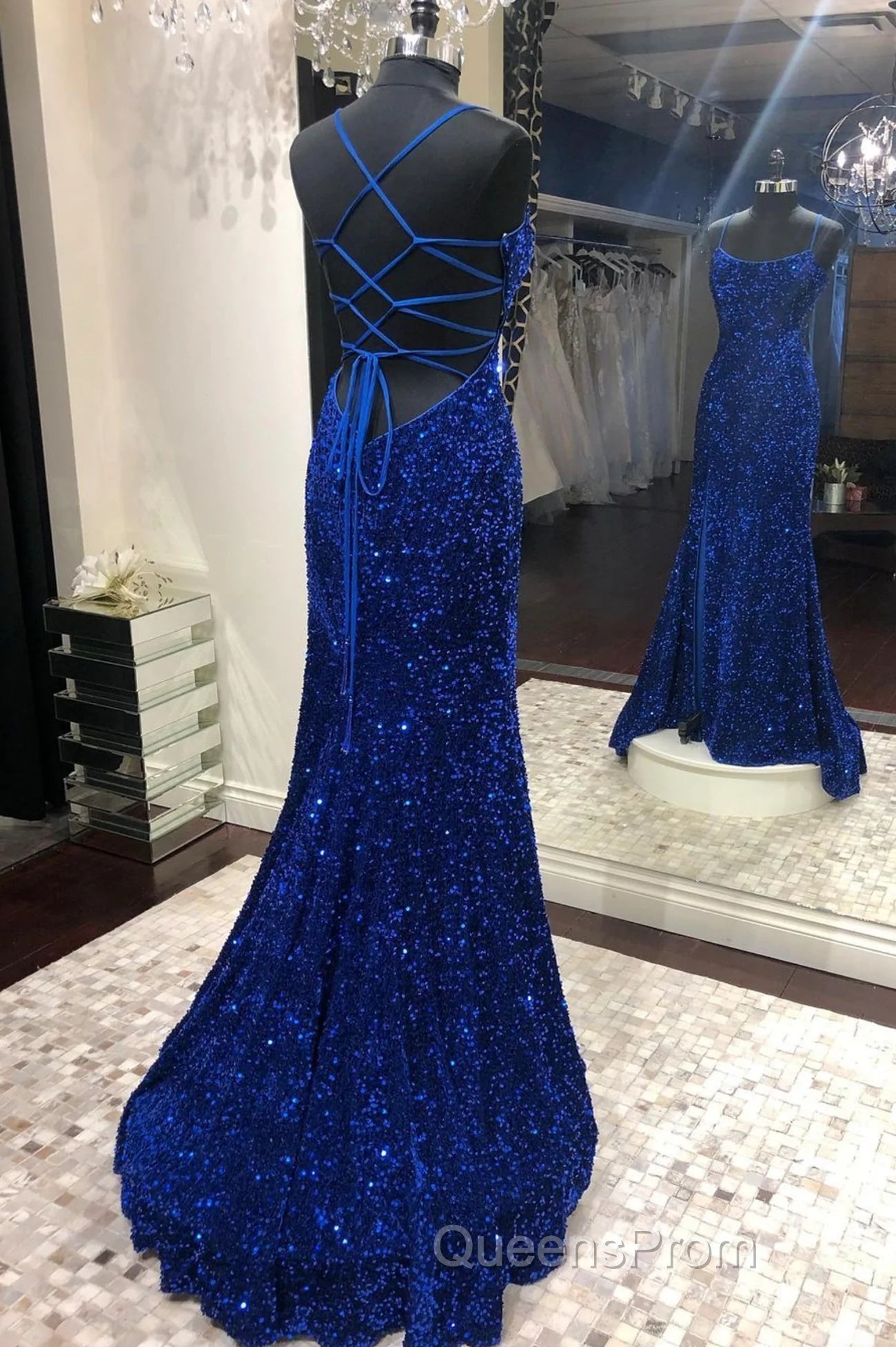 Blue Sequins Long Evening Prom Dress Mermaid Evening Dress Secondary image