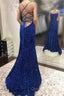 Blue Sequins Long Evening Prom Dress Mermaid Evening Dress