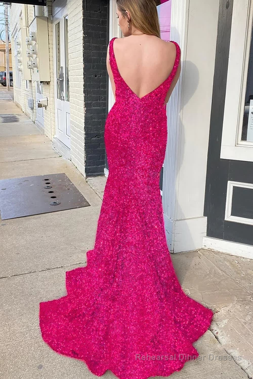 Blue Sequins Mermaid Prom Dress