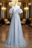 Blue Sequins Scoop Neck Backless Evening Prom Dress
