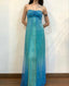 Blue Shiny Fashion Gradient Spray Gold Retro Elegant Sling Long Tulle Ball Gown Classy Evening Dress Party Dress
