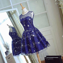 Blue Short Beautiful Homecoming Dress Tulle SleevelessEvening Prom Dress, Blue Party Dress