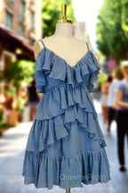 Blue Short Evening Prom Dress A-line V Neck Lovely Homecoming Dress