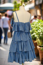 Blue Short Evening Prom Dress A-line V Neck Lovely Homecoming Dress
