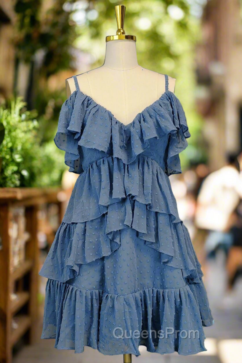 Blue Short Evening Prom Dress A-line V Neck Lovely Homecoming Dress Main image