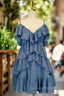 Blue Short Evening Prom Dress A-line V Neck Lovely Homecoming Dress