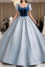 Blue Short Sleeve Square Neck Quinceanera Dress