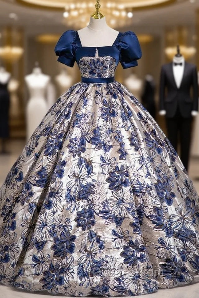 Blue Short Sleeve Square Quinceanera Dress Main image