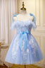 Blue Spaghetti Strap Lace Short Evening Prom Dress, Lovely A-Line Homecoming Dress