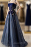Blue Spaghetti Strap Long Evening Prom Dress with Star, Blue Evening Party Dress