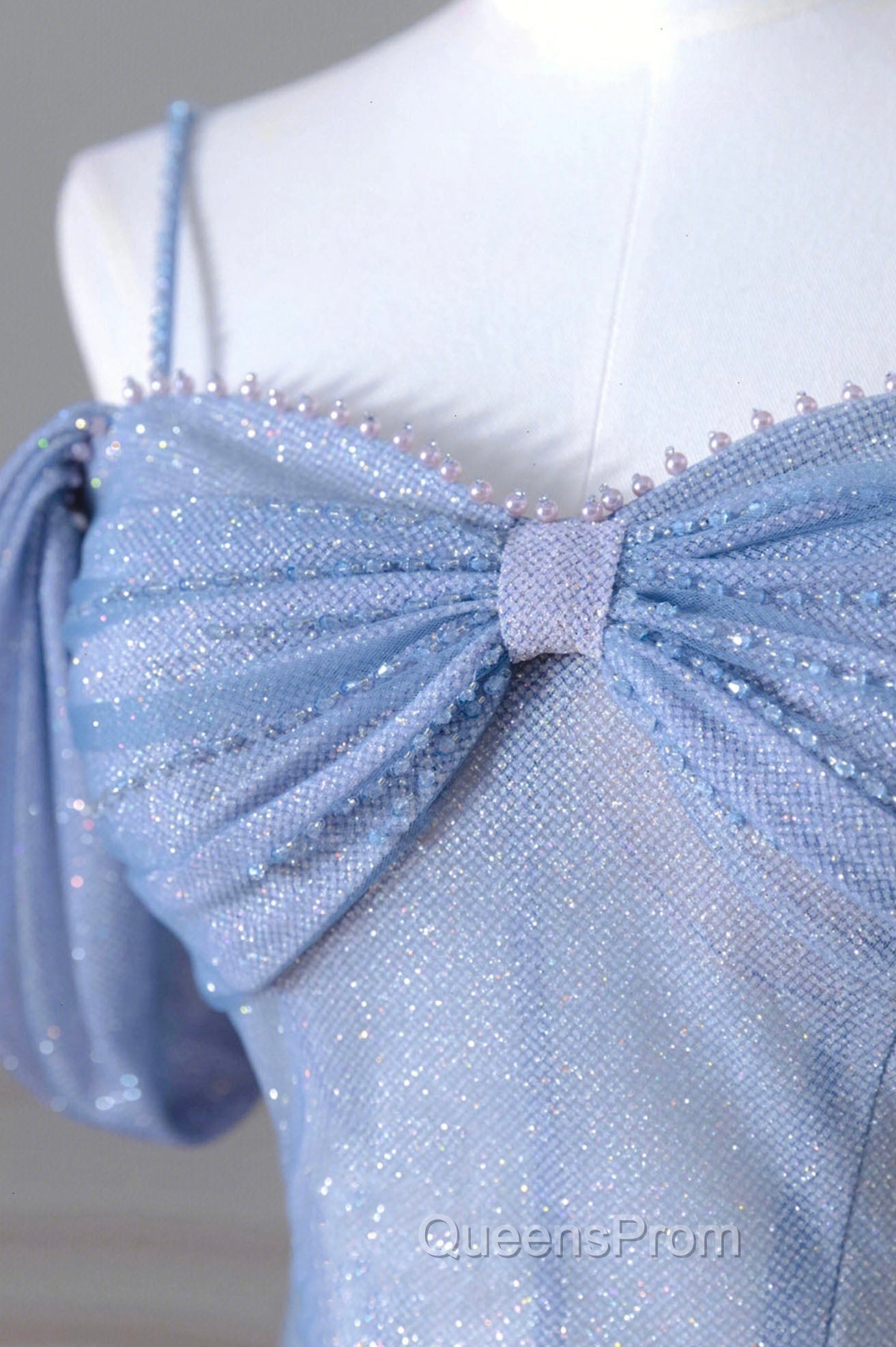 Blue Spaghetti Strap Tulle Long Evening Prom Dress, A-Line Evening Dress