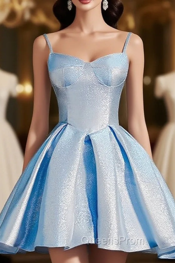 Blue Spaghetti Straps Flash Satin Homecoming Dress Main image