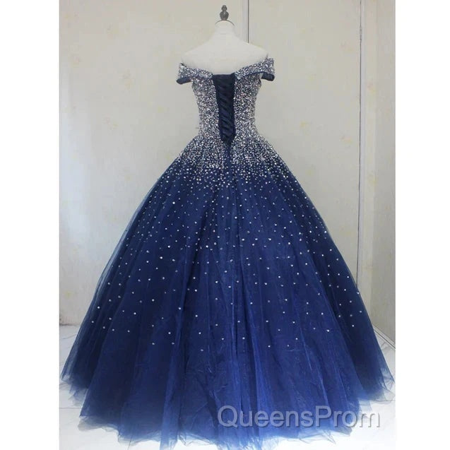 Blue Sparkle Off Shoulder Ball Party Dress Handmade Beaded Party Dress Elegant Evening Prom Dress Evening Dress Secondary image