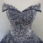 Blue Sparkle Off Shoulder Ball Party Dress Handmade Beaded Party Dress Elegant Evening Prom Dress Evening Dress