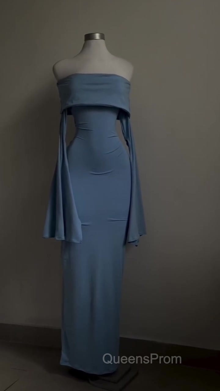 Blue Strapless Evening Prom Dress Long Sleeve Bodycon Party Dress Secondary image