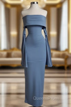Blue Strapless Evening Prom Dress Long Sleeve Bodycon Party Dress