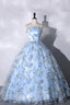 Blue Strapless Tulle Long Evening Prom Dress, A-Line Evening Dress Party Dress