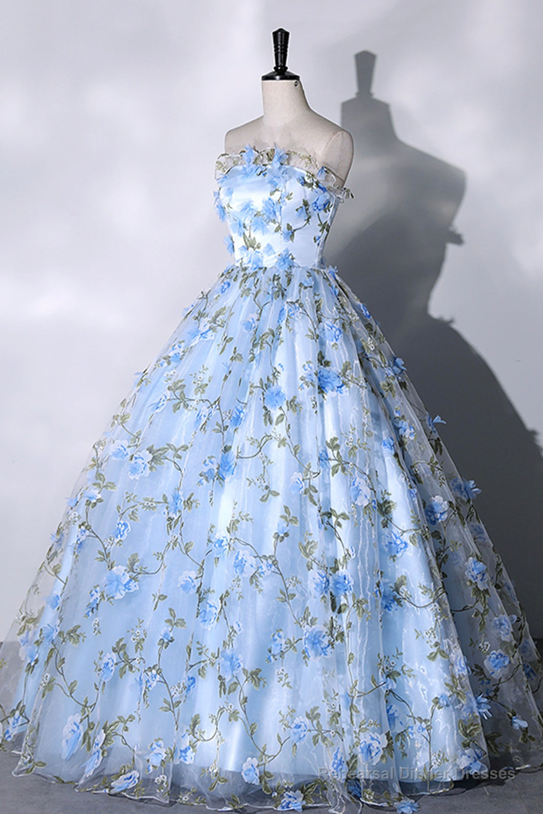 Blue Strapless Tulle Long Prom Dress, Blue A-Line Evening Party Gown Secondary image