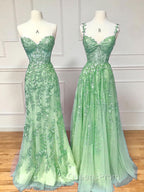 Blue Sweetheart Neck Lace Long Evening Prom Dress, Blue A-line Lace Graduation Dress