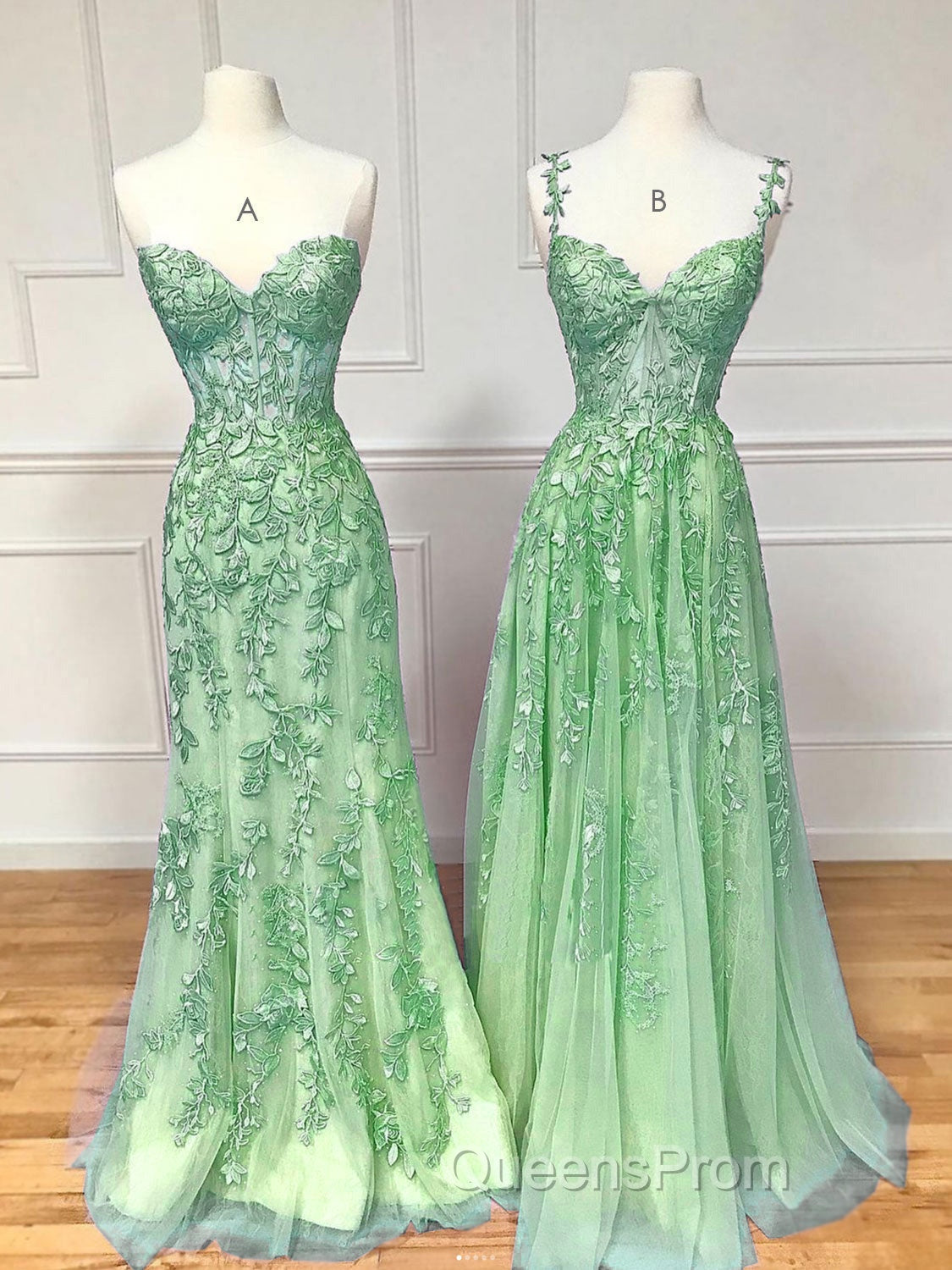 Blue Sweetheart Neck Lace Long Evening Prom Dress, Blue A-line Lace Graduation Dress
