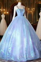 Blue Sweetheart Neck Long Evening Prom Dress, Unique Blue Sweet 16 Dress
