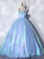 Blue Sweetheart Neck Long Evening Prom Dress, Unique Blue Sweet 16 Dress