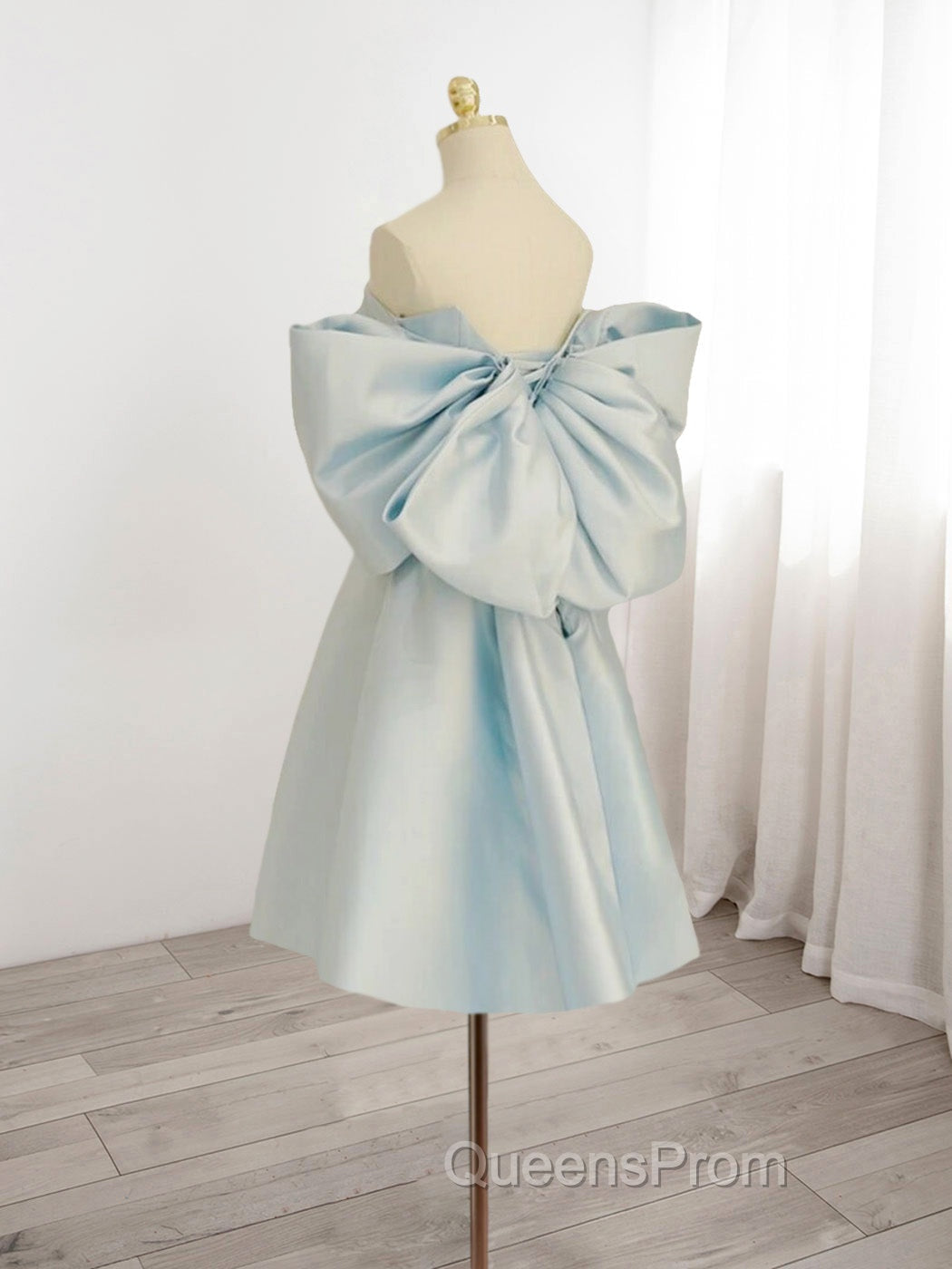 Blue Sweetheart Neck Satin Short Evening Prom Dress, Blue Homecoming Dress Secondary image