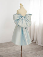Blue Sweetheart Neck Satin Short Evening Prom Dress, Blue Homecoming Dress