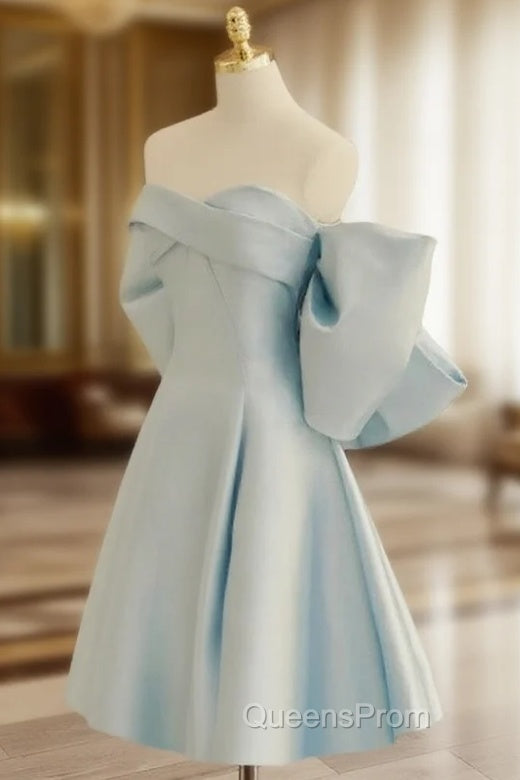 Blue Sweetheart Neck Satin Short Evening Prom Dress, Blue Homecoming Dress