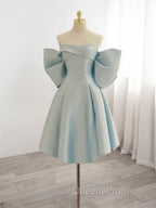 Blue Sweetheart Neck Satin Short Evening Prom Dress, Blue Homecoming Dress