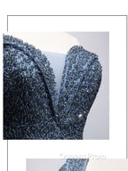 Blue Sweetheart Neck Tulle Beads Off Shoulder Long Evening Prom Dress