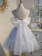 Blue sweetheart neck tulle lace short Evening Prom Dress blue puffy homecoming Dress