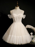Blue sweetheart neck tulle lace short Evening Prom Dress blue puffy homecoming Dress