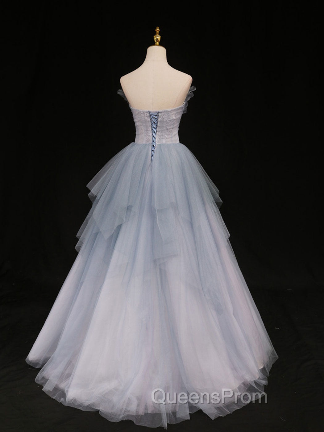 Blue Sweetheart Neck Tulle Long Evening Prom Gown, Blue Long Evening Graduation Dress