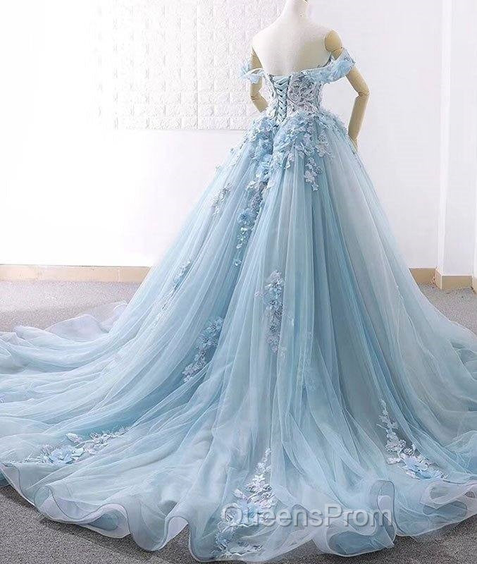 Blue Sweetheart Tulle Lace Long Evening Prom Dress, Blue Wedding Dress Secondary image