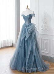 Blue Sweetheart Tulle Layers Long Formal Dress, Blue Long Party Dress Evening Prom Dress