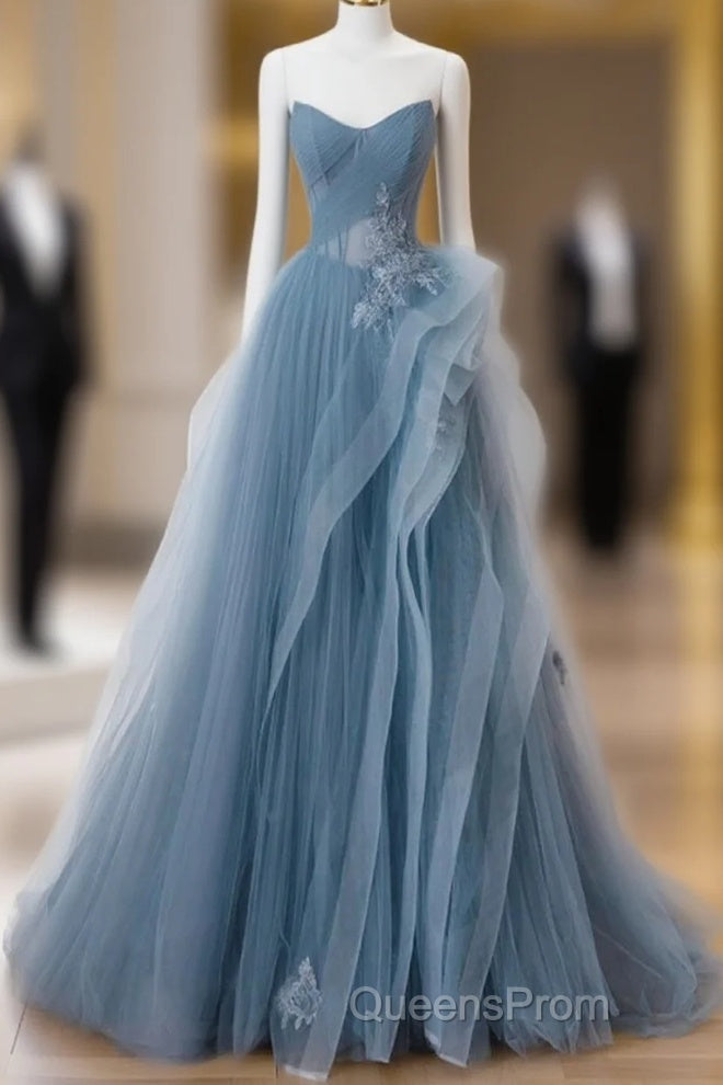 Blue Sweetheart Tulle Layers Long Formal Dress, Blue Long Party Dress Evening Prom Dress Main image