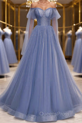 Blue sweetheart tulle sequin long Evening Prom Dress blue formal Dress