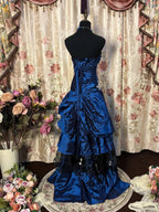 Blue Taffeta With Lace Strapless Long Classy Dress, Blue Taffeta Sweetheart Classy Prom Dress