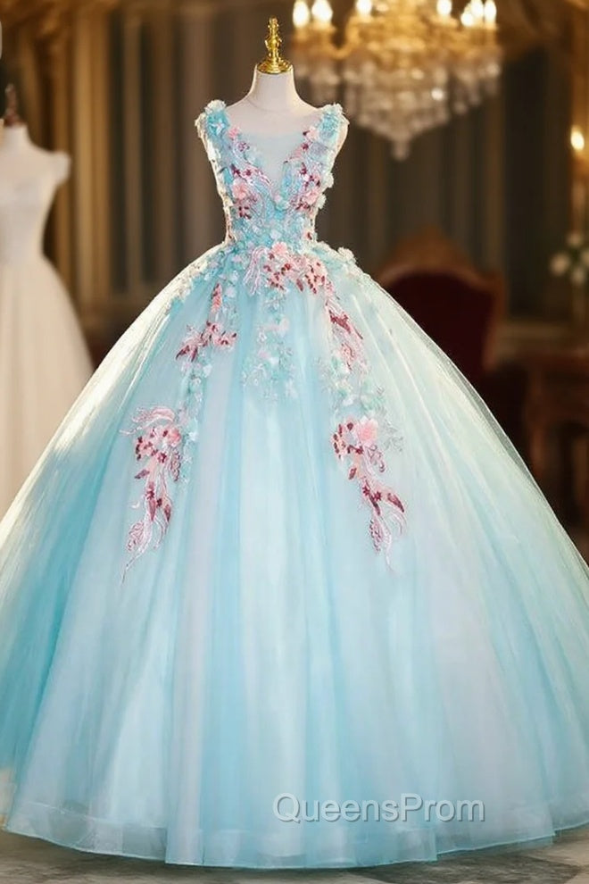 Blue Tulle Appliques Ball Gown Quinceanera Dress Main image
