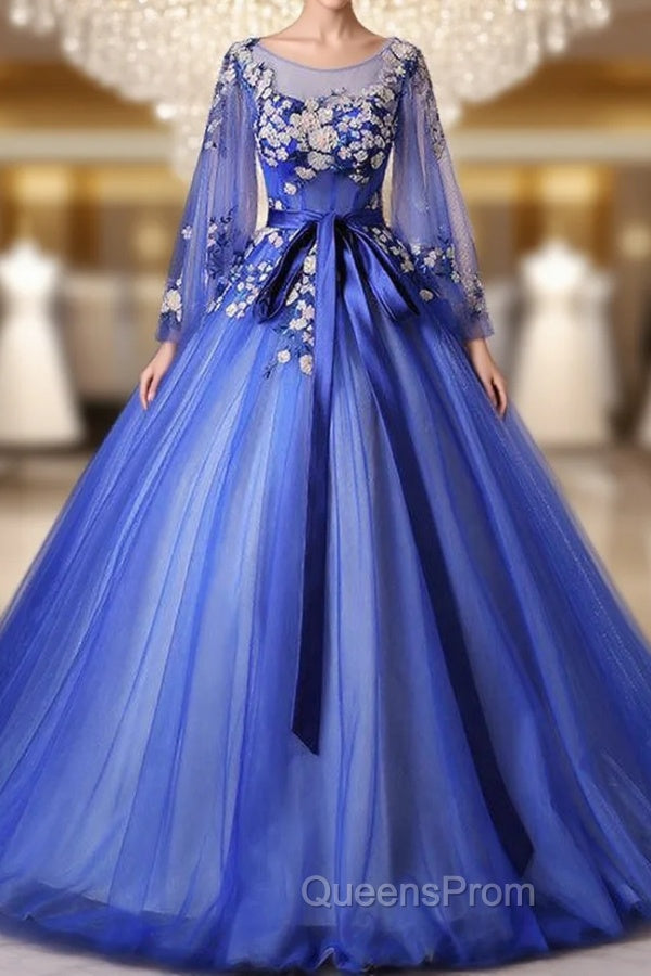 Blue Tulle Backless Sequins Appliques Quinceanera Dress